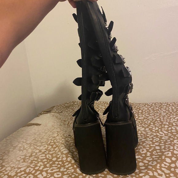 Demonia Black Platform Buckle Boots - Picture 4 of 8
